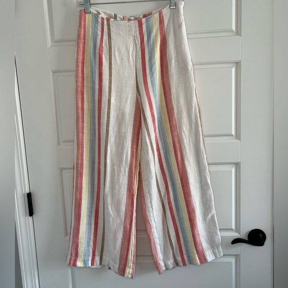 Mi Ami Womens Striped Linen Blend Wide Leg Psnts Slacks Beachy Grandma Chic M - Picture 1 of 16